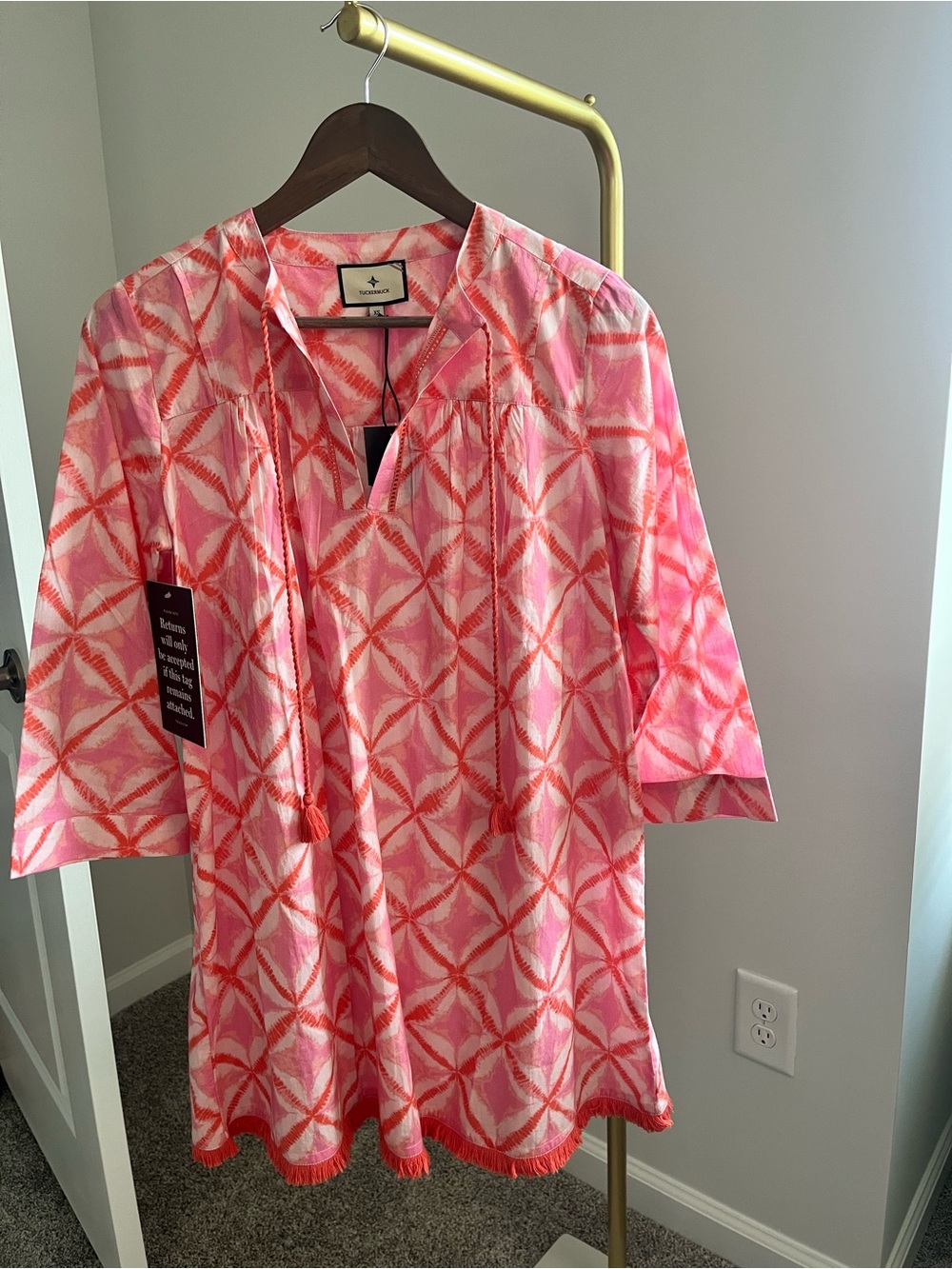 Tuckernuck Pink and Coral Geometric Swim Coverup Tunic - Picture 5 of 7